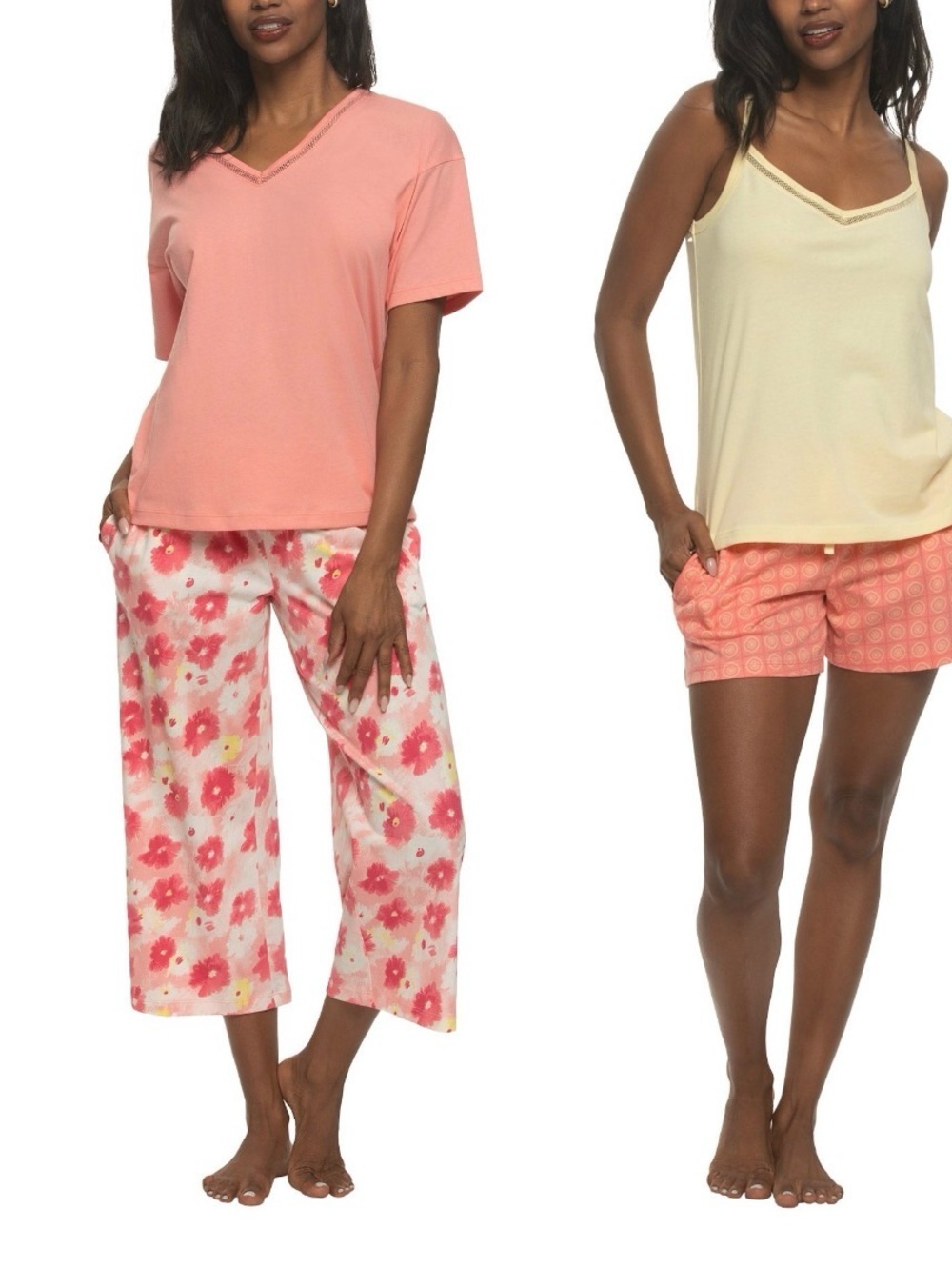 Women’s Peach Floral Three-Piece Sleep Set (missing yellow tank top)